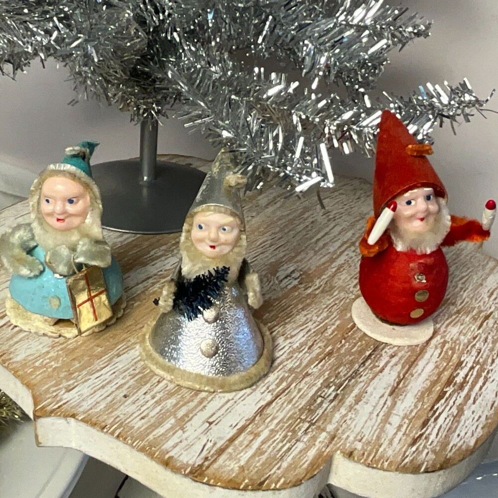Vintage Japan Paper Mache Putz Christmas Santa Elf Figures Set of 6 MCM must see - Picture 3 of 9